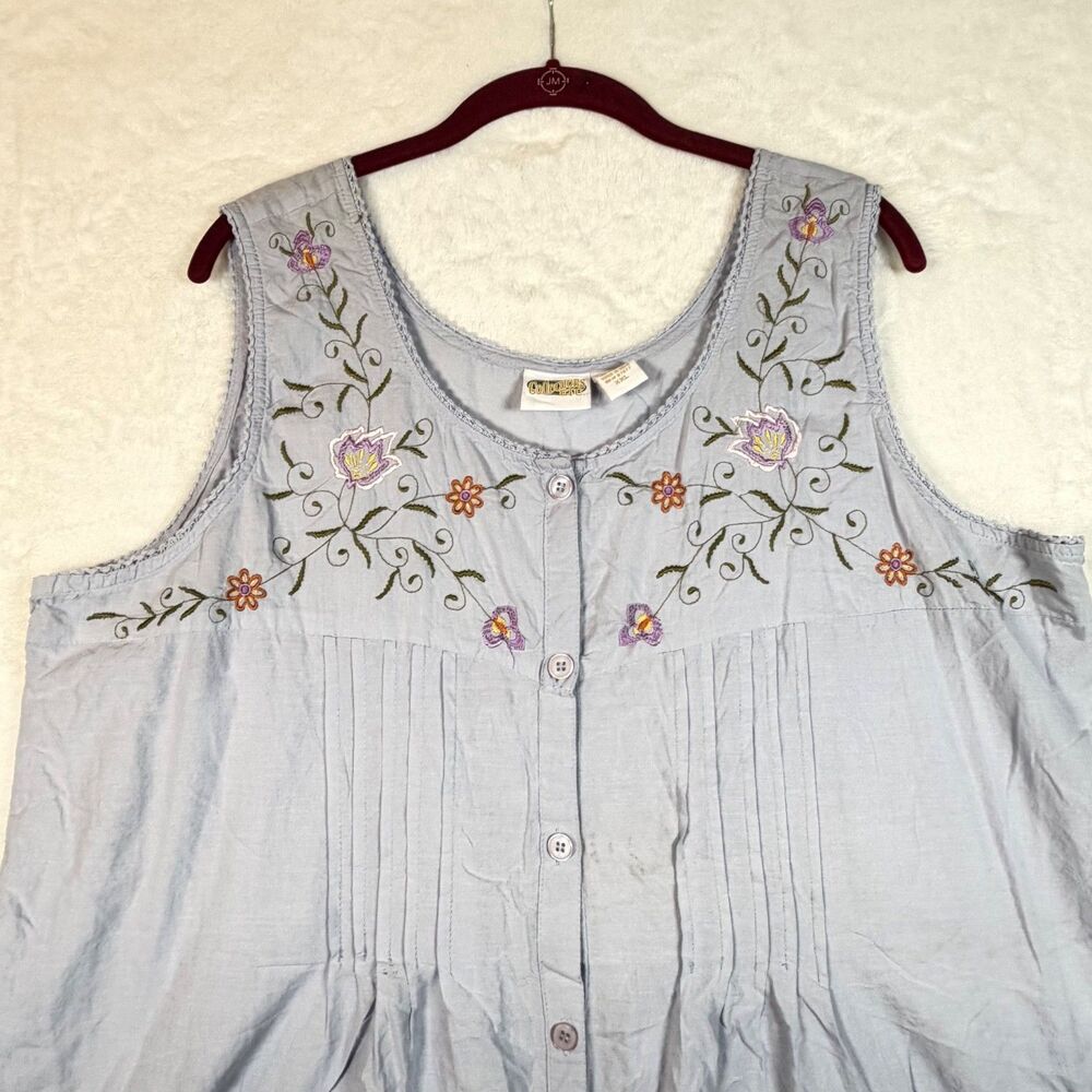 Vintage Collections Etc Blue Floral Embroidered Cotton Prairie Maxi Dress XXL - Picture 6 of 10